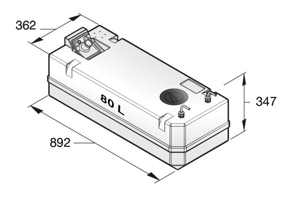 Polttoainetankki 80 l, sisältää liittimet 10 mm:n